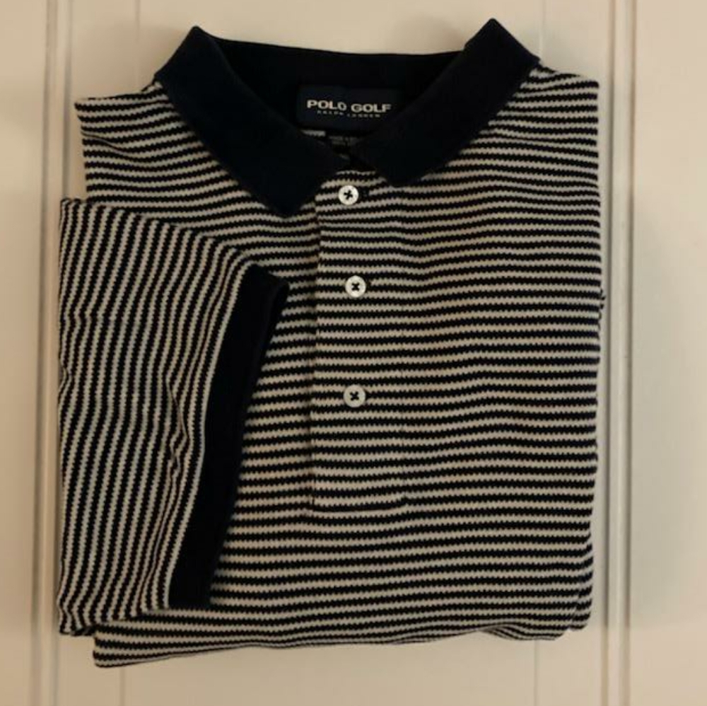Polo Golf Navy Stripe Short Sleeve Polo